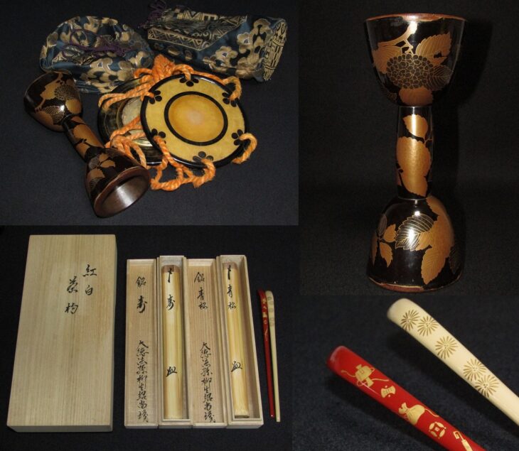 東京都板橋区にて、時代和楽器 蒔絵 小鼓や尺八などの和楽器、大徳寺 橋本紹尚 紅白茶杓などの茶道具をお売り頂きました。