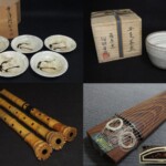 埼玉県川越市にて、中里隆の唐津絵粉引皿、干支茶碗などの茶道具や贈答品、お琴、尺八などの和楽器をお買取りしました。