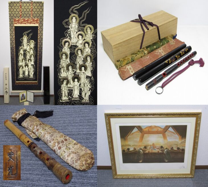 東京都三鷹市にて龍笛、尺八などの和楽器、サルバドール・ダリのリトグラフ、本金正絹西陣織の十三佛掛軸などをお買い取りしました。