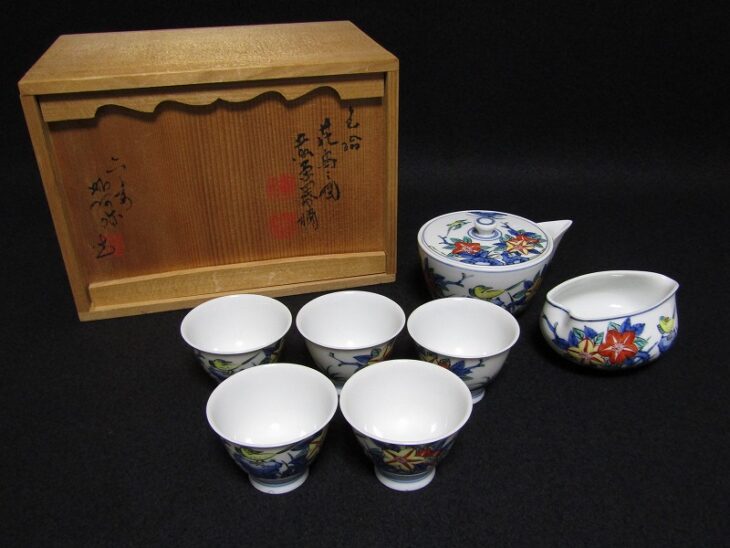 平安 高野昭阿弥 作 色絵 花鳥図 煎茶道具や京焼 茶碗などの茶道具 