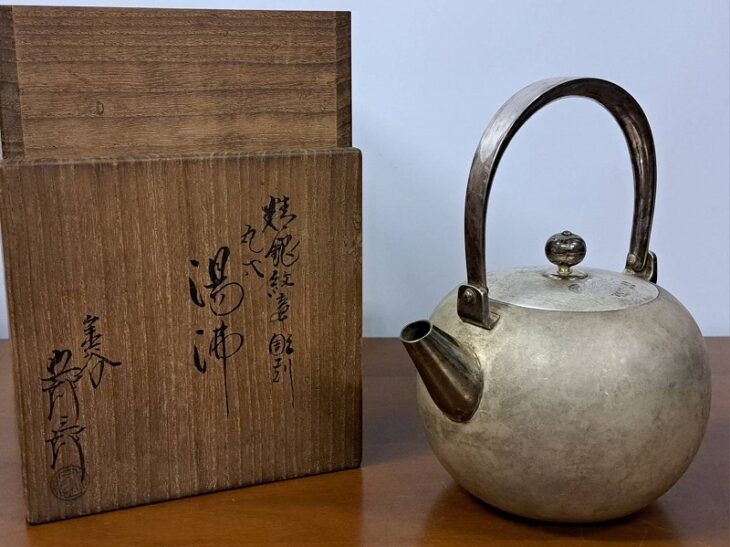 【出張買取】京都市南区よりご依頼 金谷五郎三郎の銀瓶などの煎茶道具や茶道具、13弦琴など
