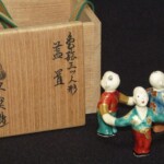 久世久宝 造 色絵 三ツ人形 蓋置 茶道具