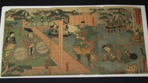 国清画「義経主従安宅新関越ル之図」3枚続