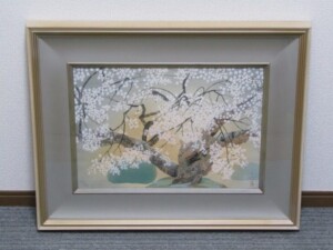 中島千波 木版画「御車返の桜」アダチ版画