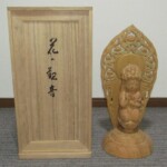 仏師 大内青圃 彩色木彫 彫刻「花の観音」共箱