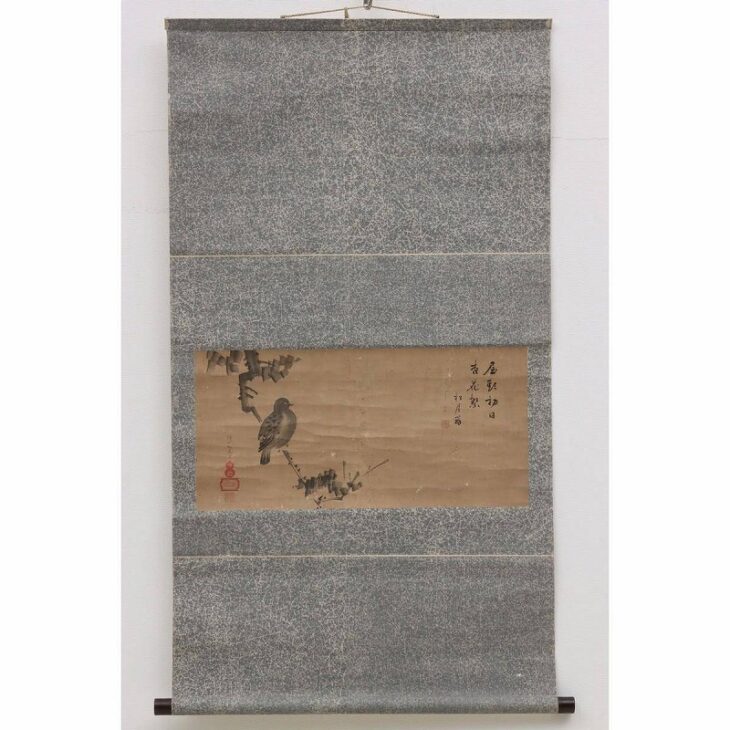 松花堂昭乗・松月 茶掛軸「鳩画賛」茶道具 寛永の三筆
