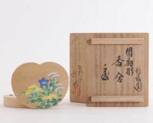 十四代 駒沢利斎 團扇形香合 鵬雲斎書付 共箱 茶道具