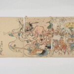 河鍋暁斎 木版画 狂斎百狂 どふけ百萬遍 三枚続 浮世絵