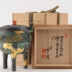 四世 秦 蔵六 造 塗金銅 西清古鑑所載 倣周代竜紋 鼎式 香炉 共箱